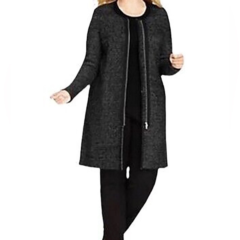 TALBOTS Cardigan Long Black White Marled Zip Front Sweater Duster Sz 2X NWT
